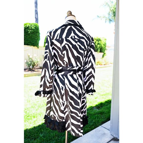 Women's Y2K Bebe Zebra Print Trench Coat Jacket - Picture 5 of 9